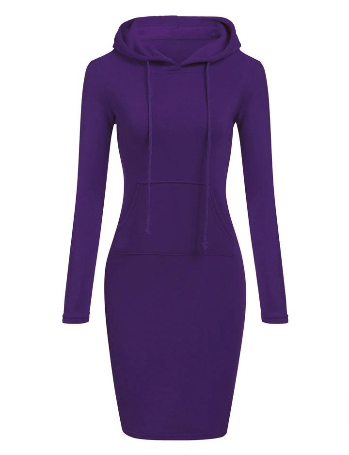Solid Color Hooded Long-Sleeve Dress