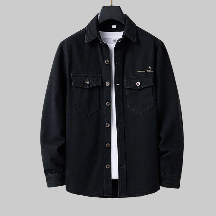 Vintage Denim Turn-Down Collar Bomber Jacket