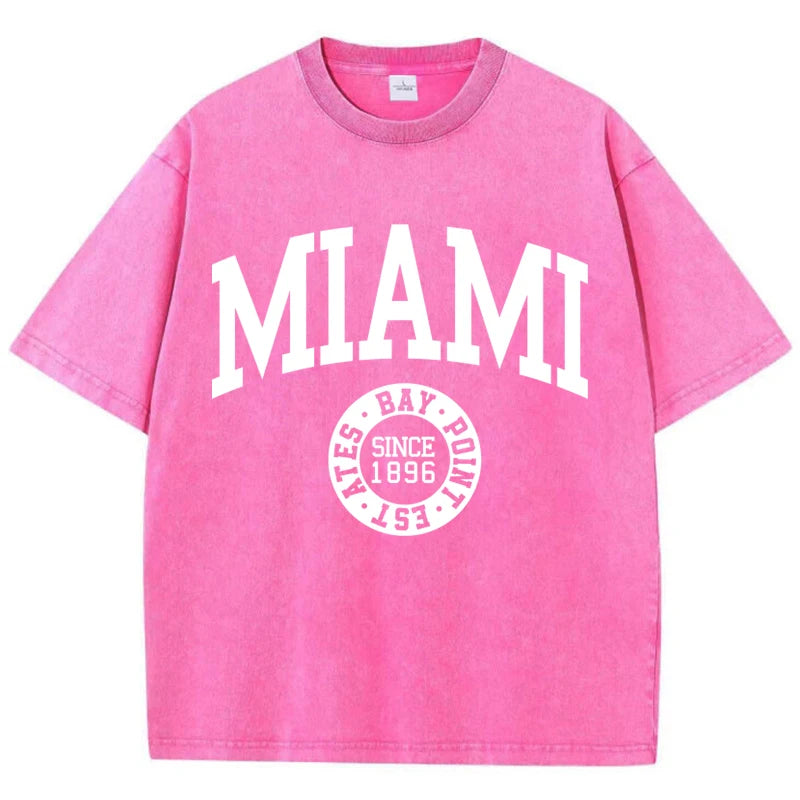 Miami Print Unisex Washed Cotton T-Shirt