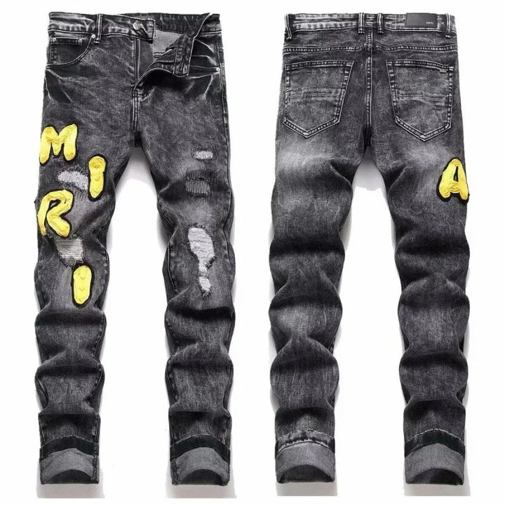 Retro Punk Style Slim Fit Elastic Printed Jeans