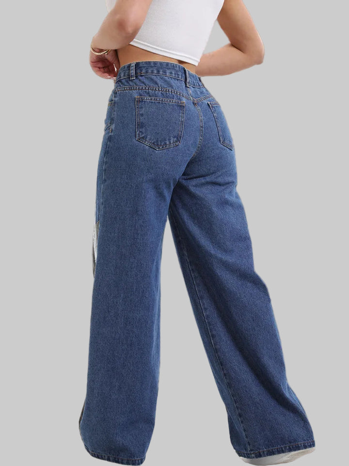 Trendy High-Waisted Wide Leg Denim Jeans