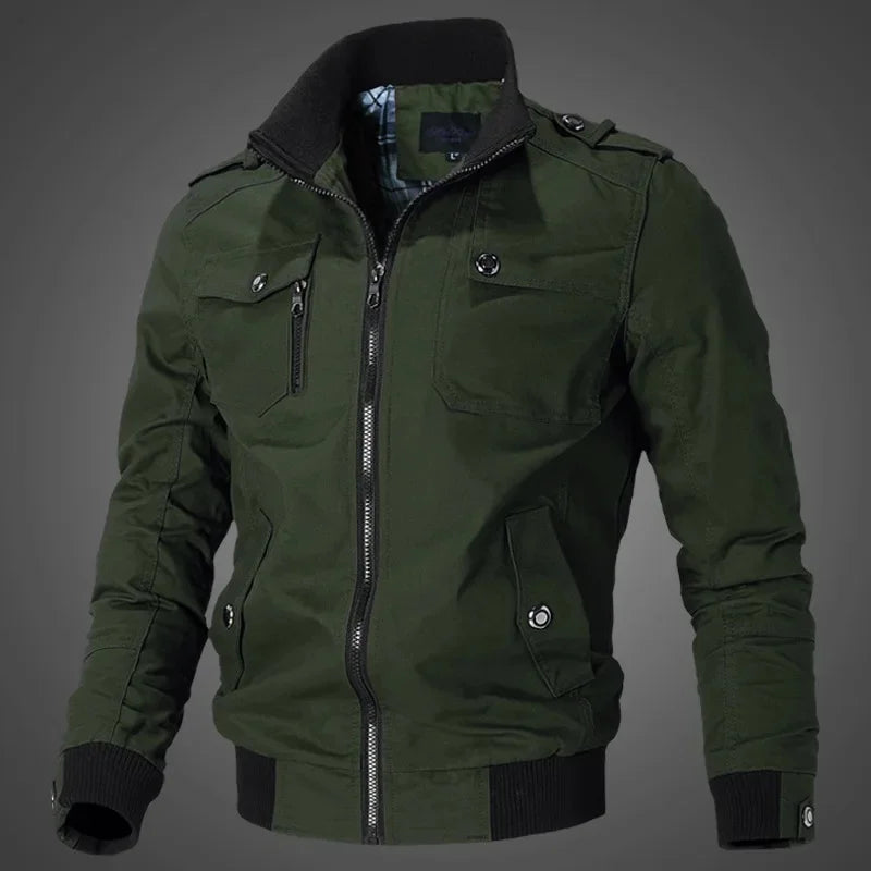 Washed Cotton Stand Collar Military Jacket