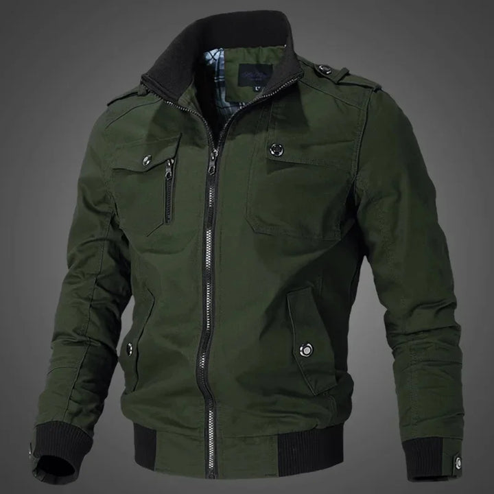 Washed Cotton Stand Collar Military Jacket