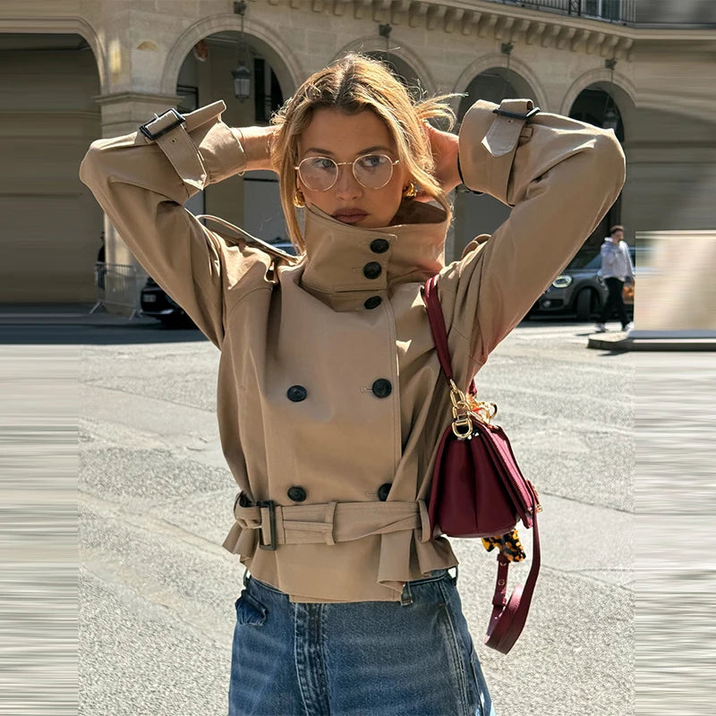 Belted Waist Cropped Trench Coat