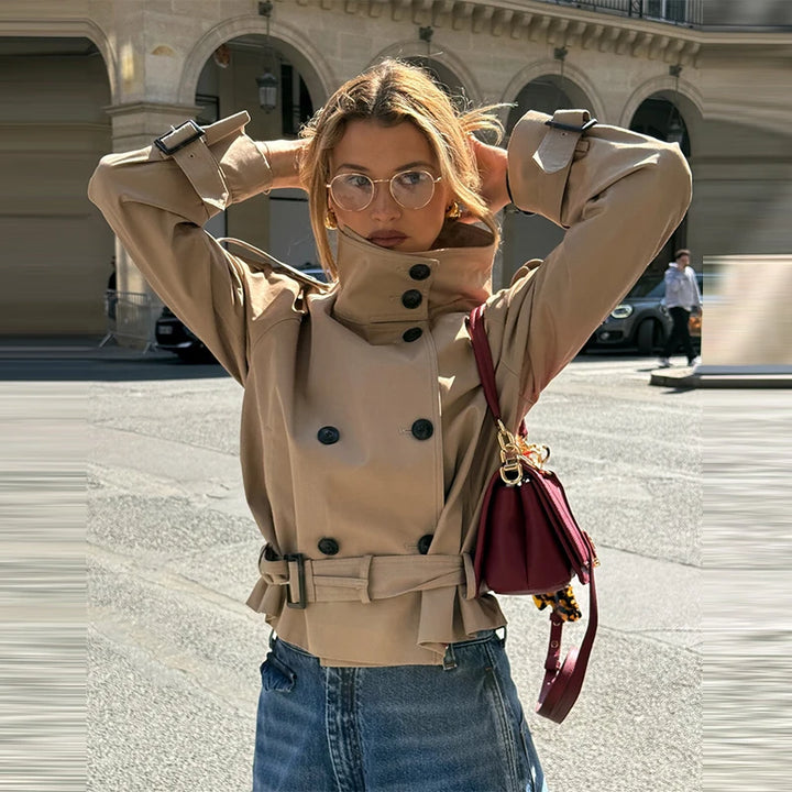 Belted Waist Cropped Trench Coat