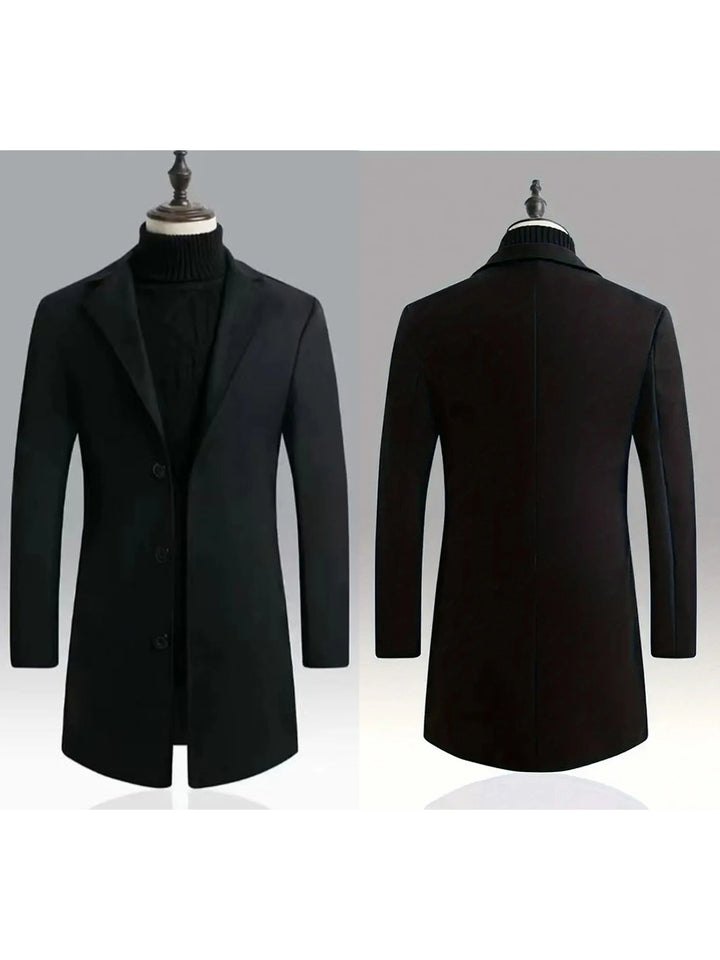 Notched Lapel Single Button Wool Blend Pea Coat