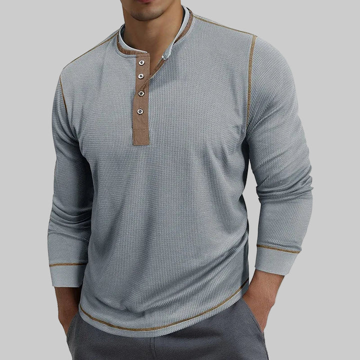 Long Sleeve Four-Button Henry Collar T-Shirt