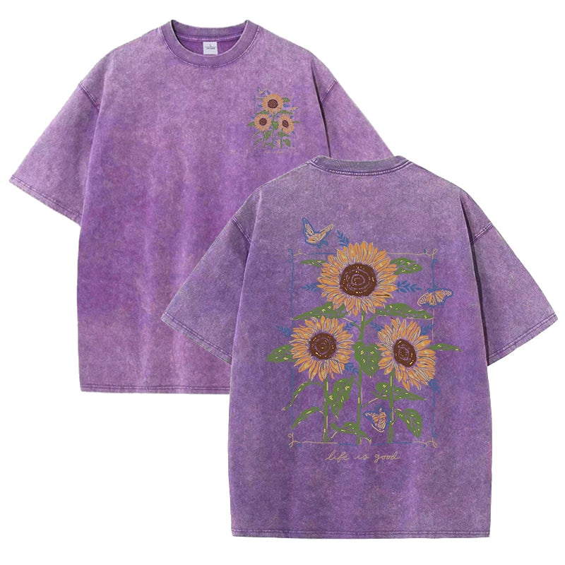 Lift Is Good Soft Cotton Sunflower Print T-Shirt
