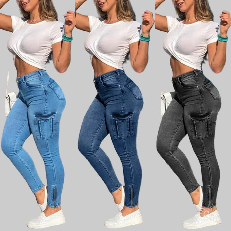 High-Waisted Distressed Denim Pencil Pants
