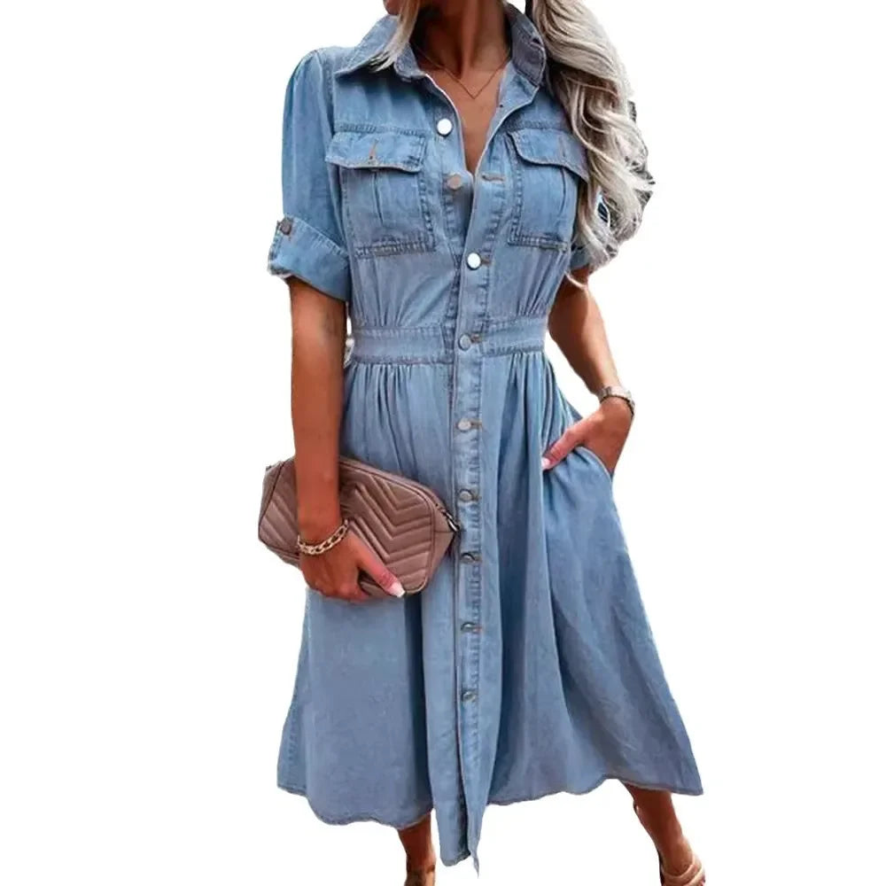 Slimming Elegant Button Down Denim Dress