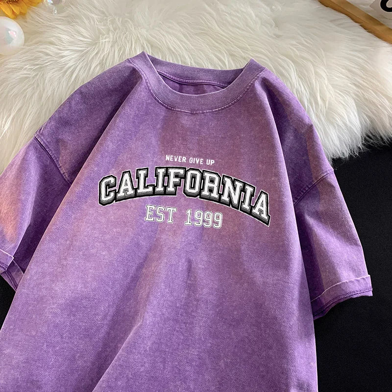 California Style 'Never Give Up' Retro Washed Cotton T-Shirt