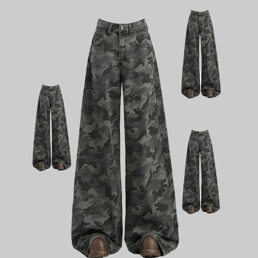 Retro Camouflage Denim - High Waist Wide-leg
