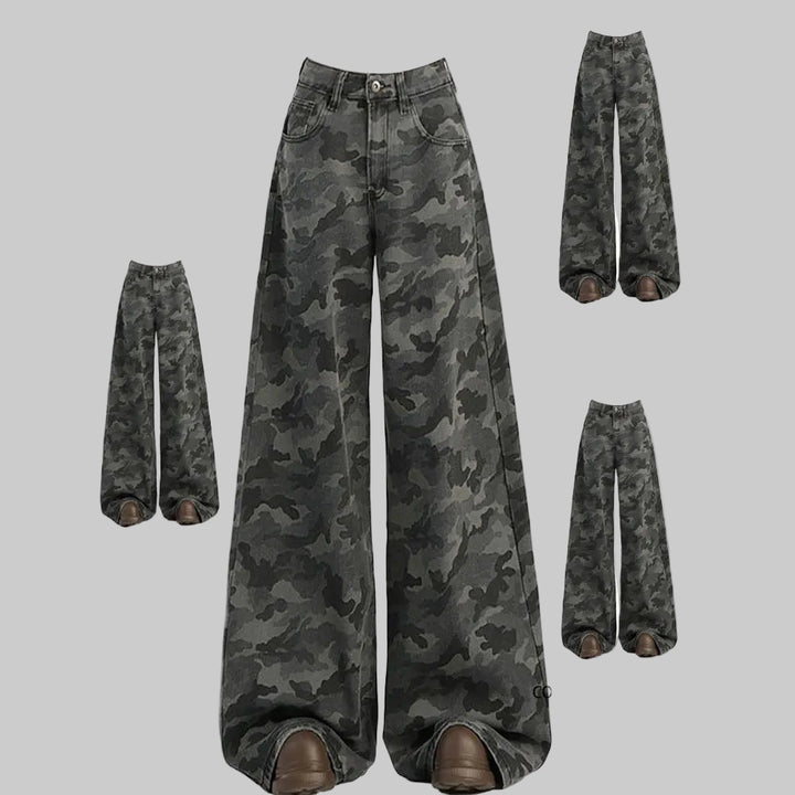 Retro Camouflage Denim - High Waist Wide-leg