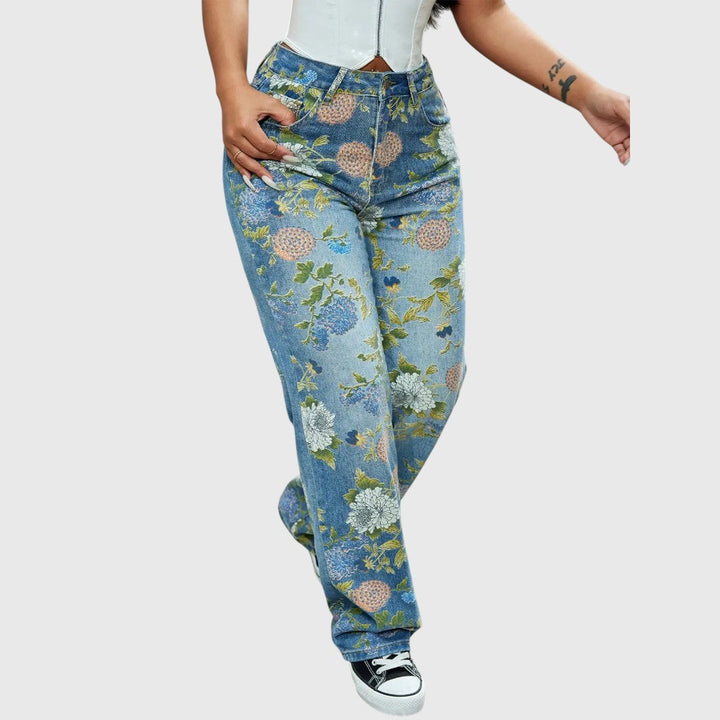 Floral Print High-Waisted Cargo Jeans