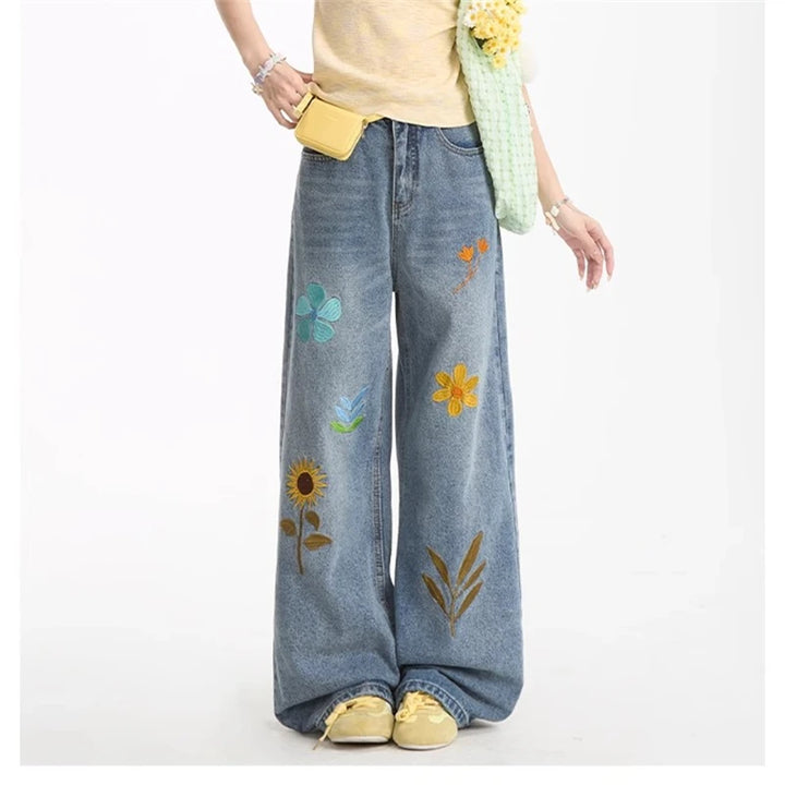 Flower Petal Embroidery Jeans