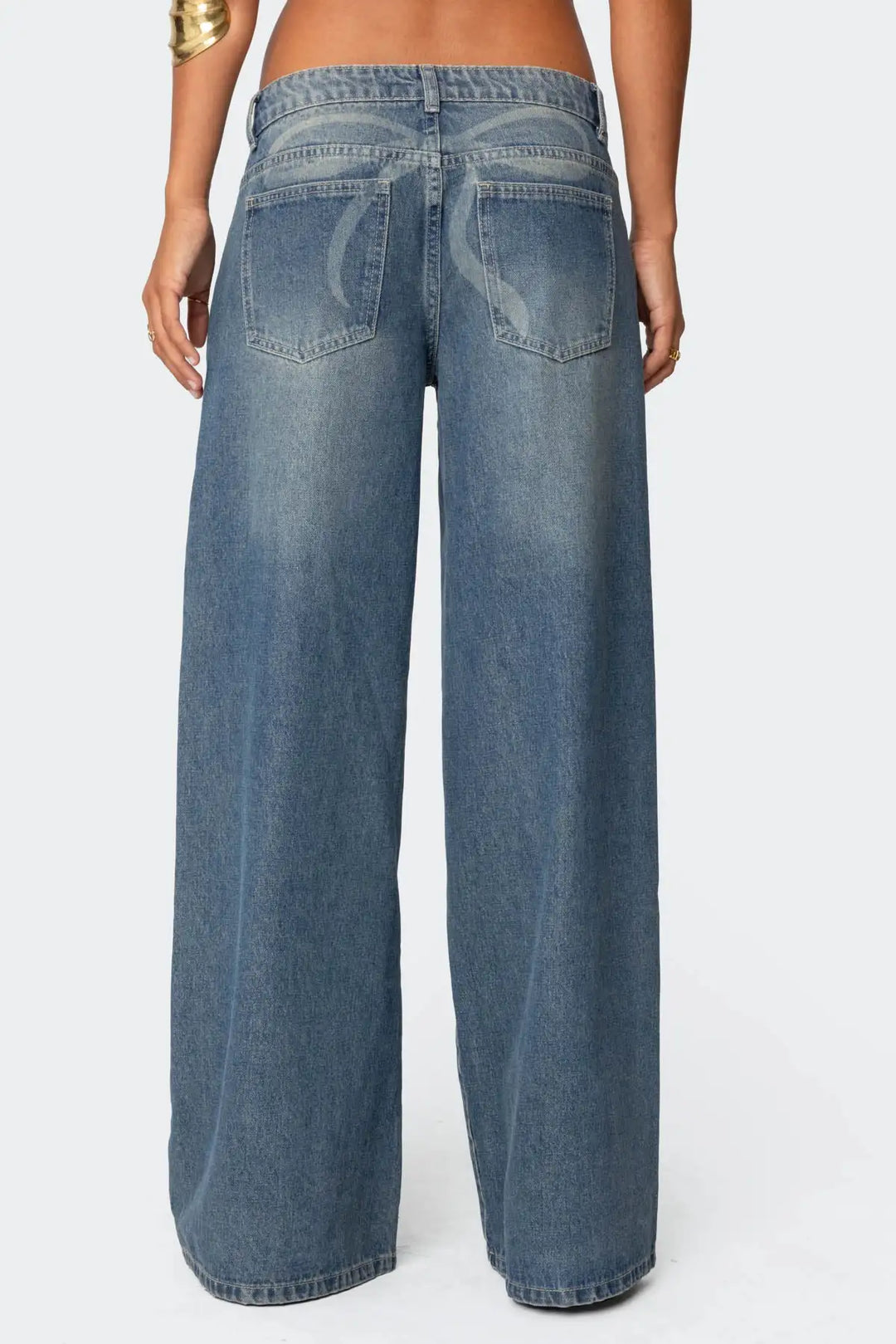 Wide Leg Denim Vintage Bow Print Jeans