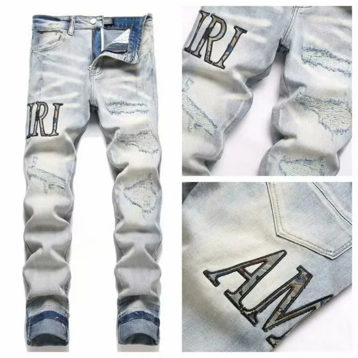 Retro Punk Style Slim Fit Elastic Printed Jeans