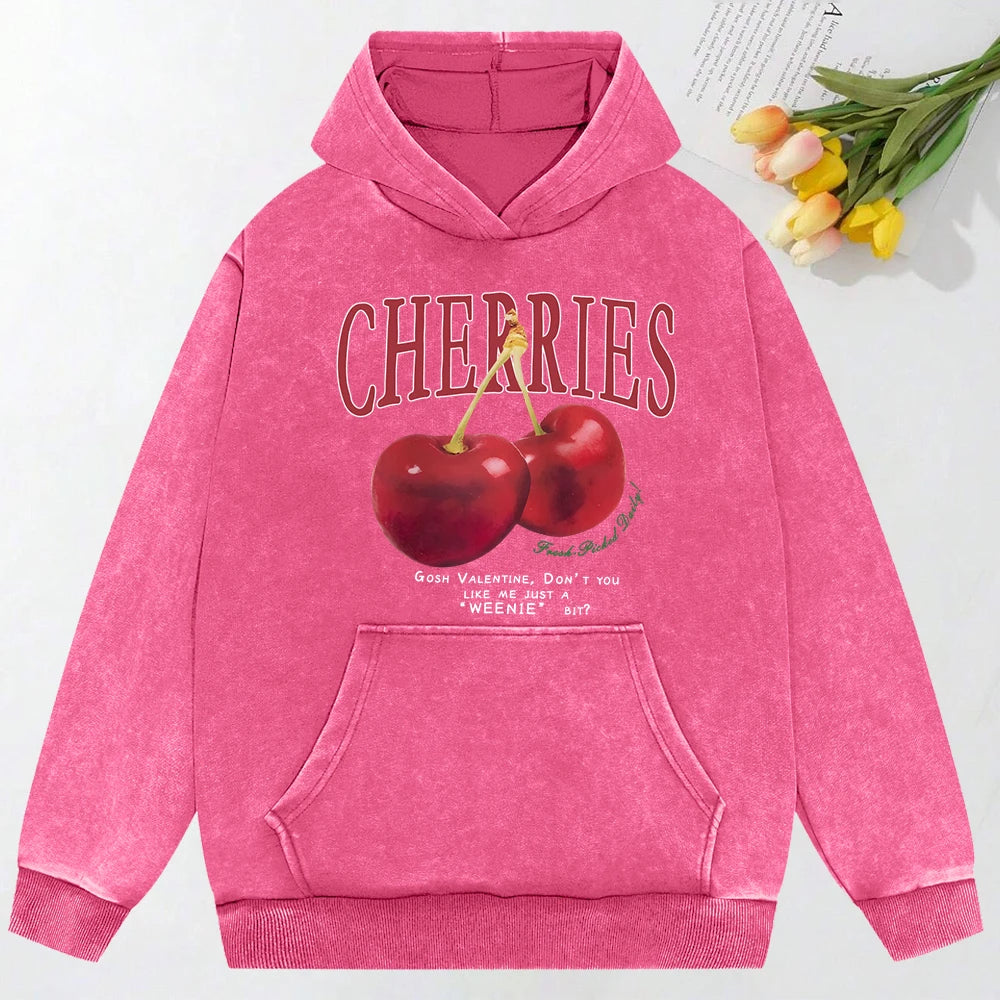 Cherries Print Oversized Cotton Hoodie