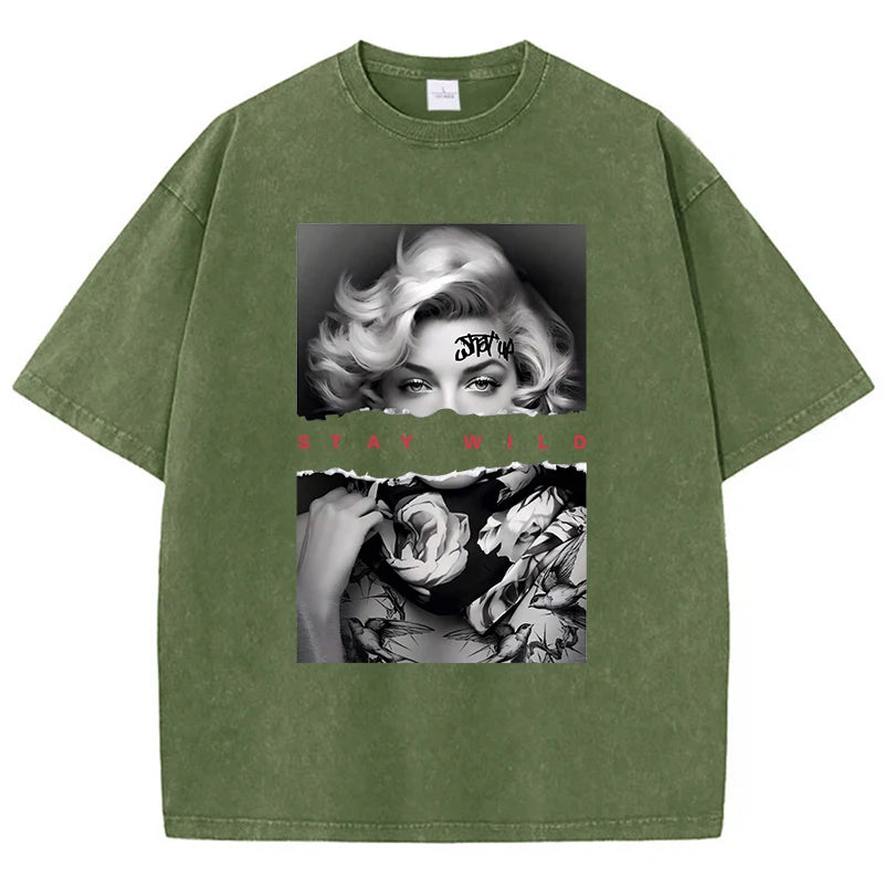 European Style Portrait Print Washed Tees