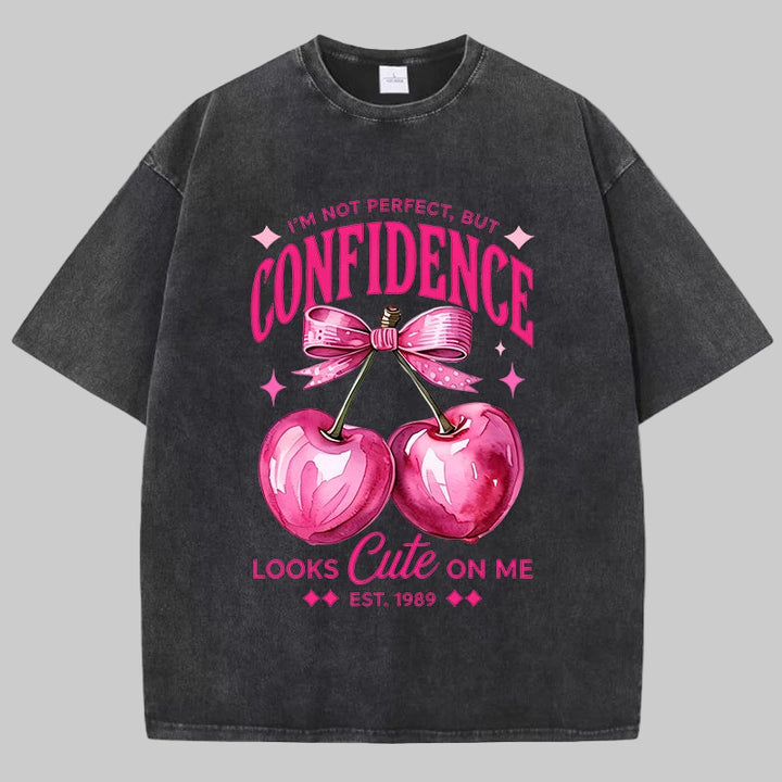 Pink Cherry Print Distressed Cotton T-Shirt