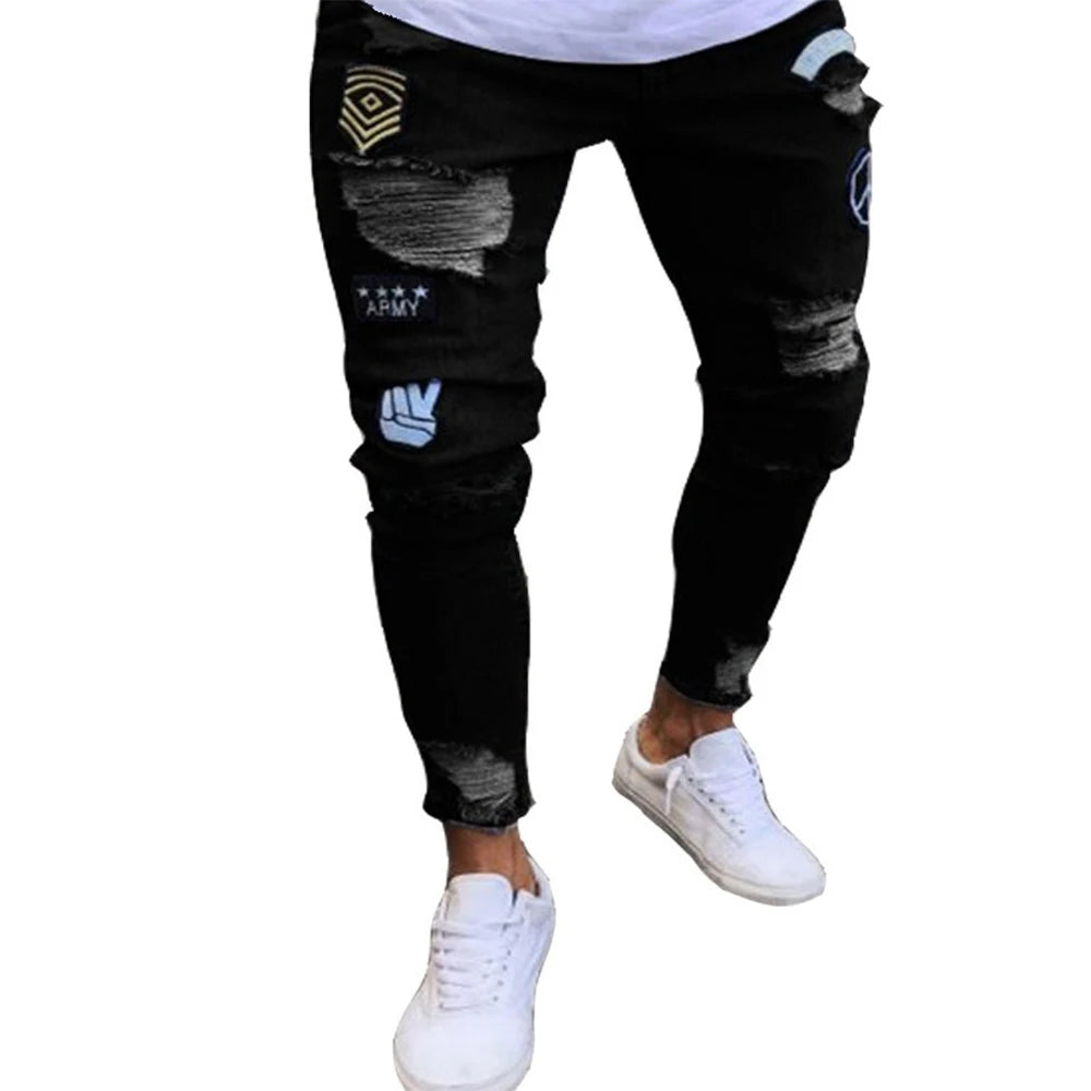 Embroidered Cotton Stretch Skinny Ripped Jeans