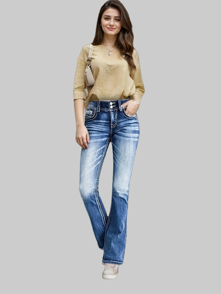 High-Waisted Embroidered Elastic Jeans