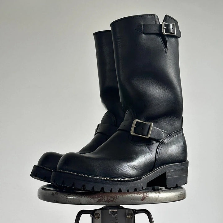Genuine leather low-heel Chelsea motorcycle boots with buckle