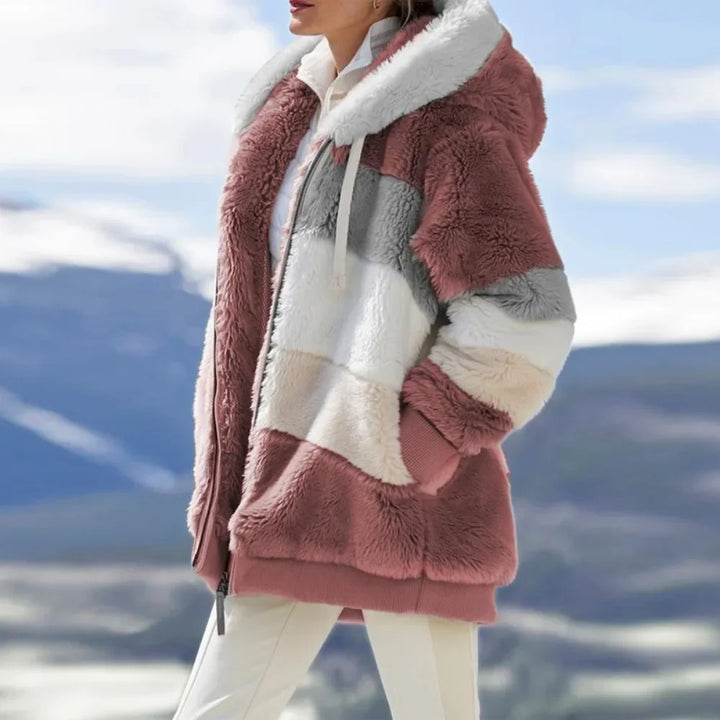 Hooded Thick Cashmere Zippered Plaid Winter Coat