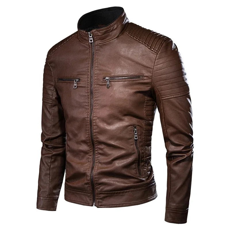 Classic Solid Color Leather Jacket