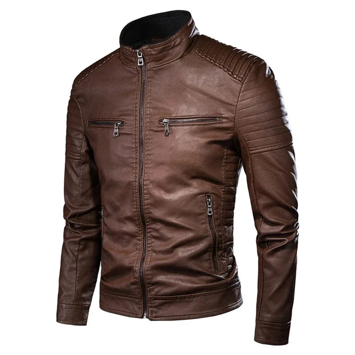 Classic Solid Color Leather Jacket