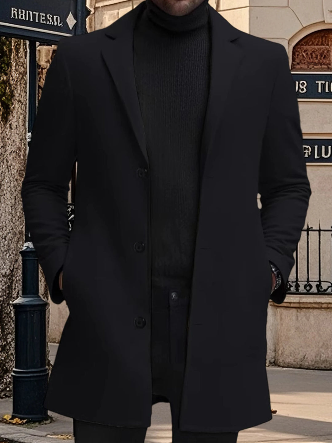 Notched Lapel Single Button Wool Blend Pea Coat