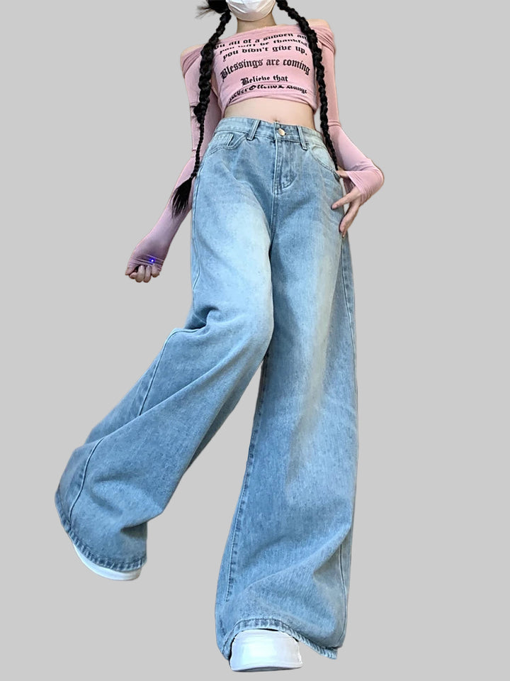 Women's High-Waisted Blue Wide-Leg Jeans