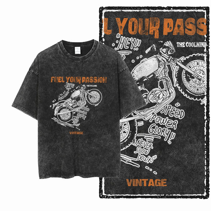 MOTOR CYCLE THEME Printed Cotton Acid Washed Graphic Unisex T Shirt