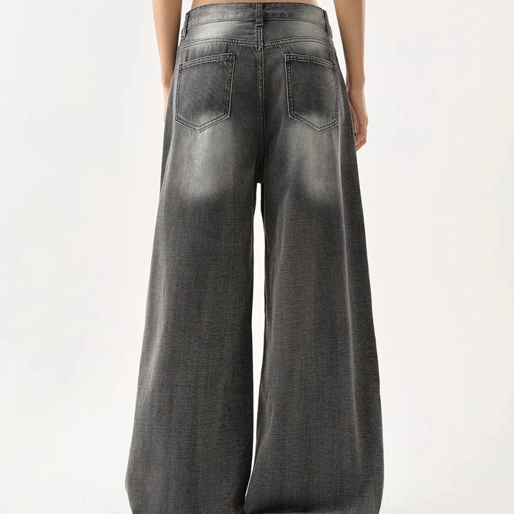 High-Waisted American Retro Loose Fit Ripped Jeans