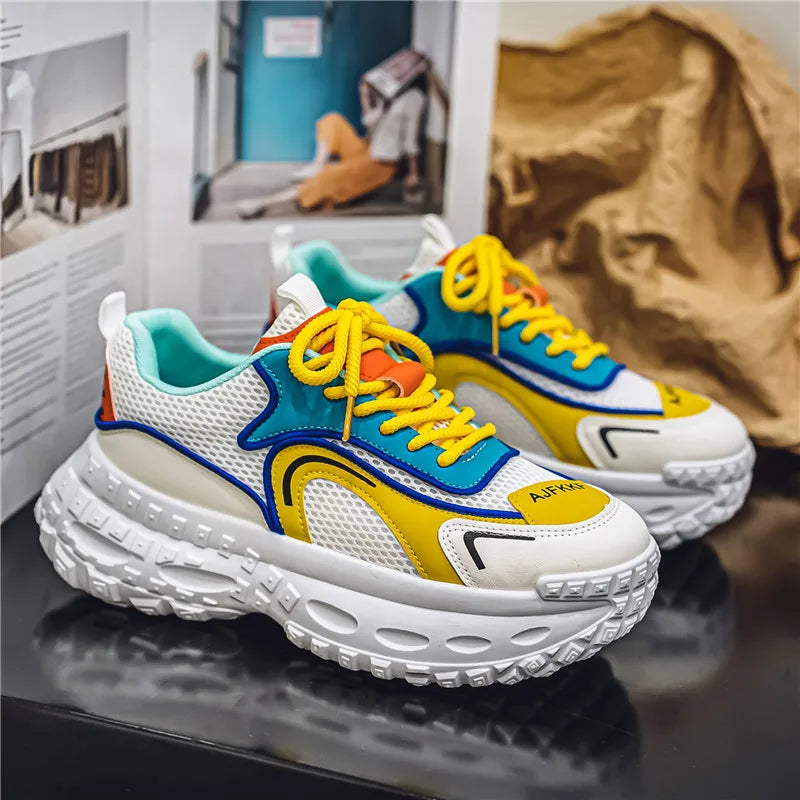 Designer Leather Fabric Chunky Sneakers