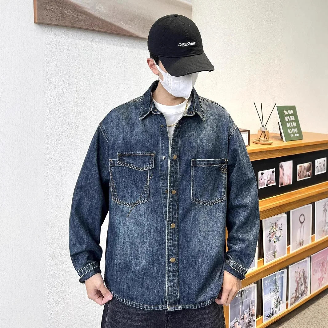 Vintage Washed Heavyweight Long Sleeve Denim Shirt