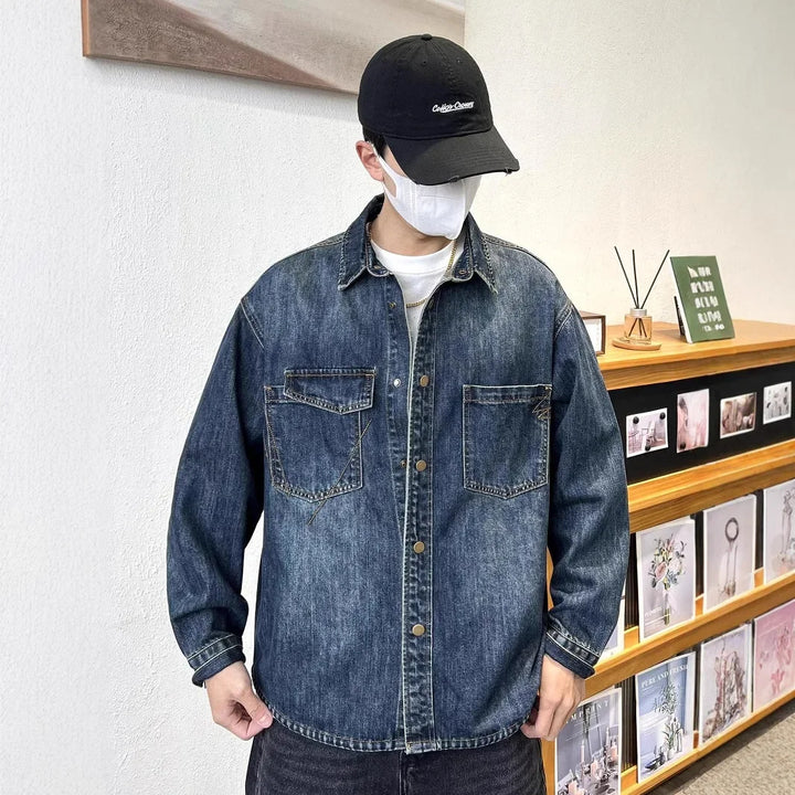 Vintage Washed Heavyweight Long Sleeve Denim Shirt