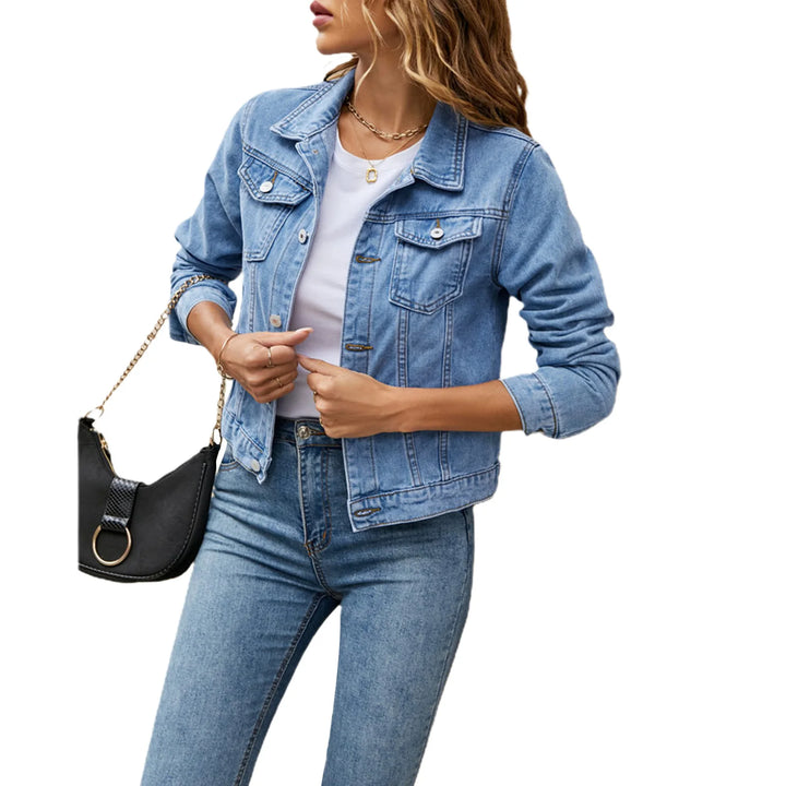 Casual Denim Jacket - Long Sleeve Lapel Button-Down
