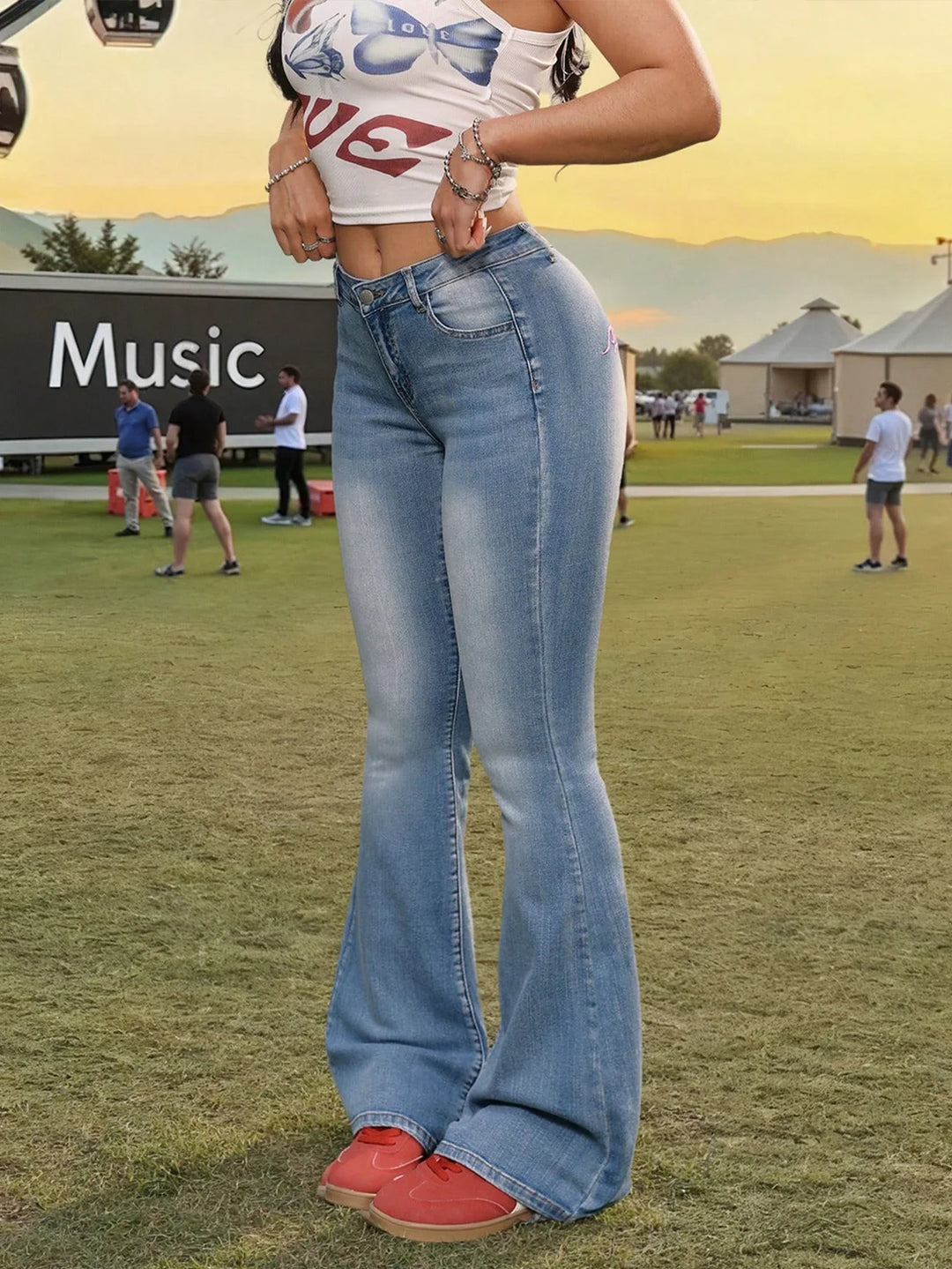High-Waisted Flared Denim Jeans