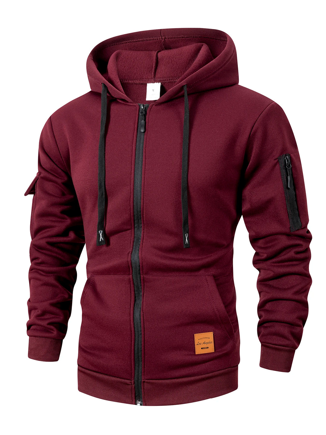 Kangaroo Pocket Solid Color Zipper Hoodie