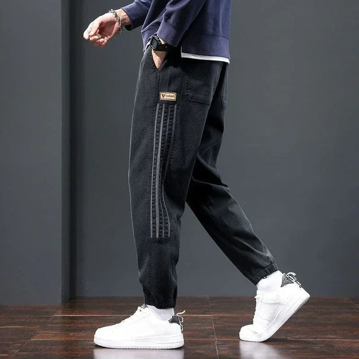 Oversized Grey Cargo Pants with Stripes