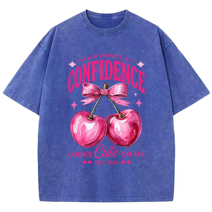 Pink Cherry Print Distressed Cotton T-Shirt