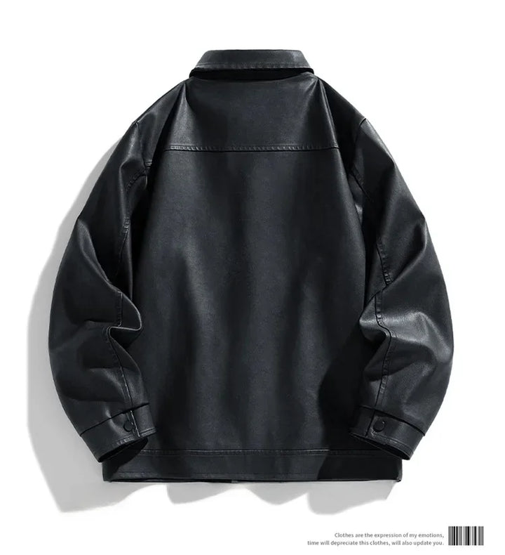 PU Leather Stand Collar Fashion Outerwear