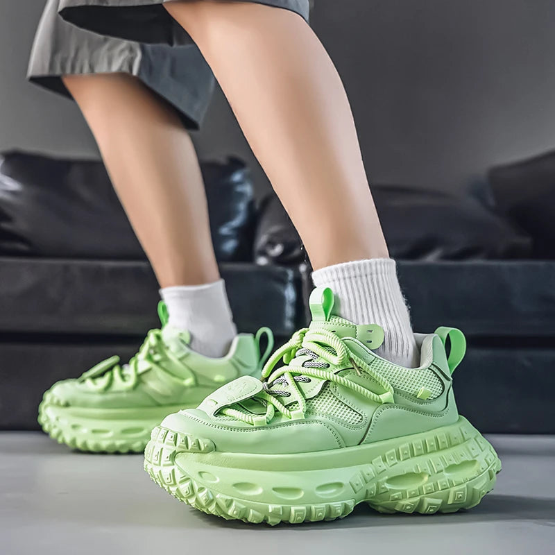 Designer Leather Fabric Chunky Sneakers
