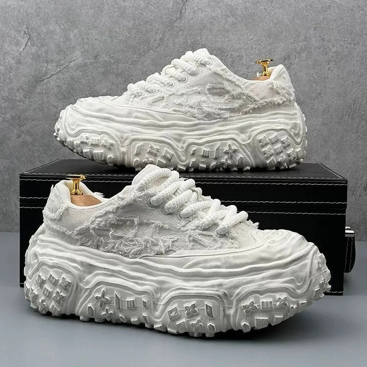 Lace-Up Vulcanized Chunky Canvas Sneakers