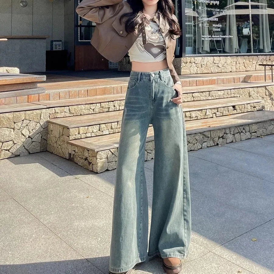 American Style High-Waisted Straight Leg Jeans