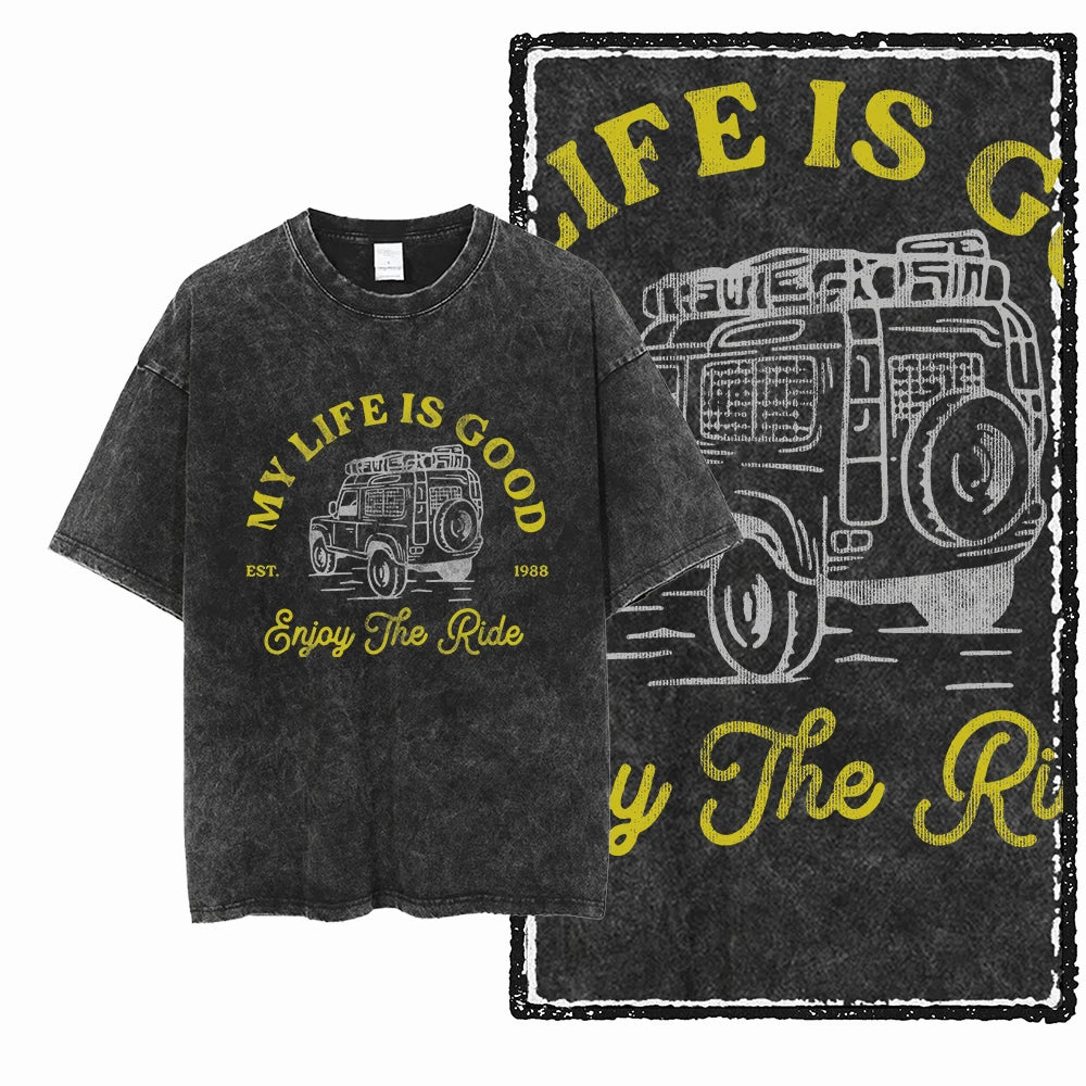 VAN LIFE Vintage Acid Washed Graphic T-Shirts