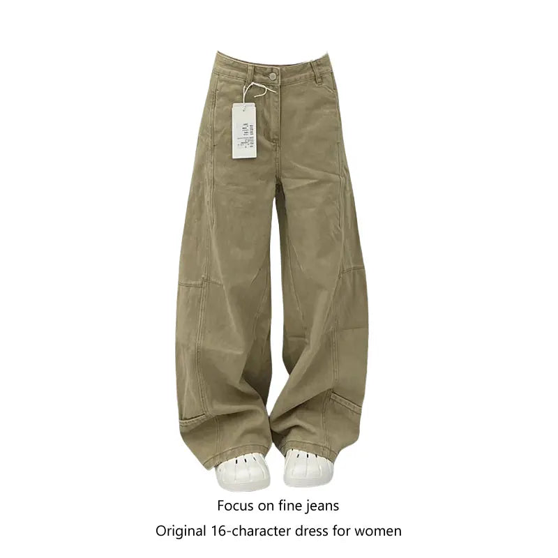 High-Waist Wide-Leg Khaki Cargo Pants