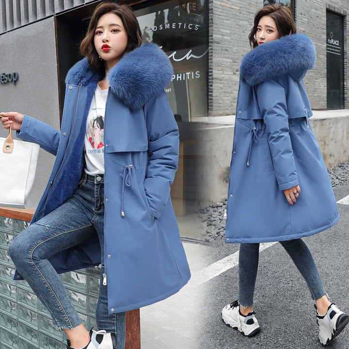 Fitted Mid-Length Parka Warm Casual Outerwear