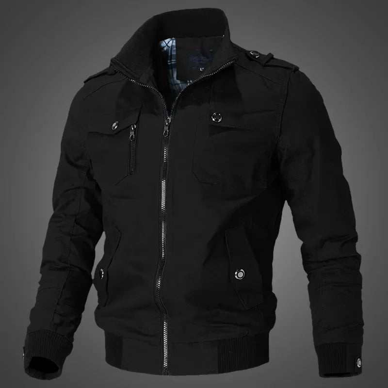 Washed Cotton Stand Collar Military Jacket